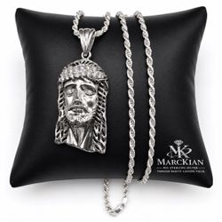 925 Sterling Silver 1.46CTW MOISSANITE Jesus Pendant Necklace Size 22”