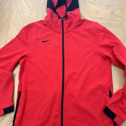 Nike Dri Fit Sweater Jacket men’s  Large Red Full Zip Hooded Long Slve Athletic