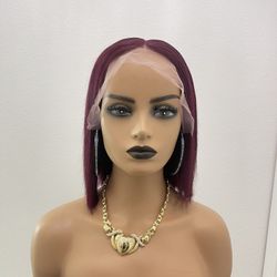 10” 99J Burgundy 13x4 Lace Front Human Hair Bob Wig