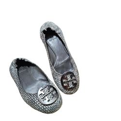TORY BURCH SNAKE SKIN REVA FLAT size 8.