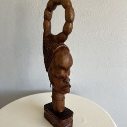 Vintage African Hand-Carved Wood Folk Art Statue