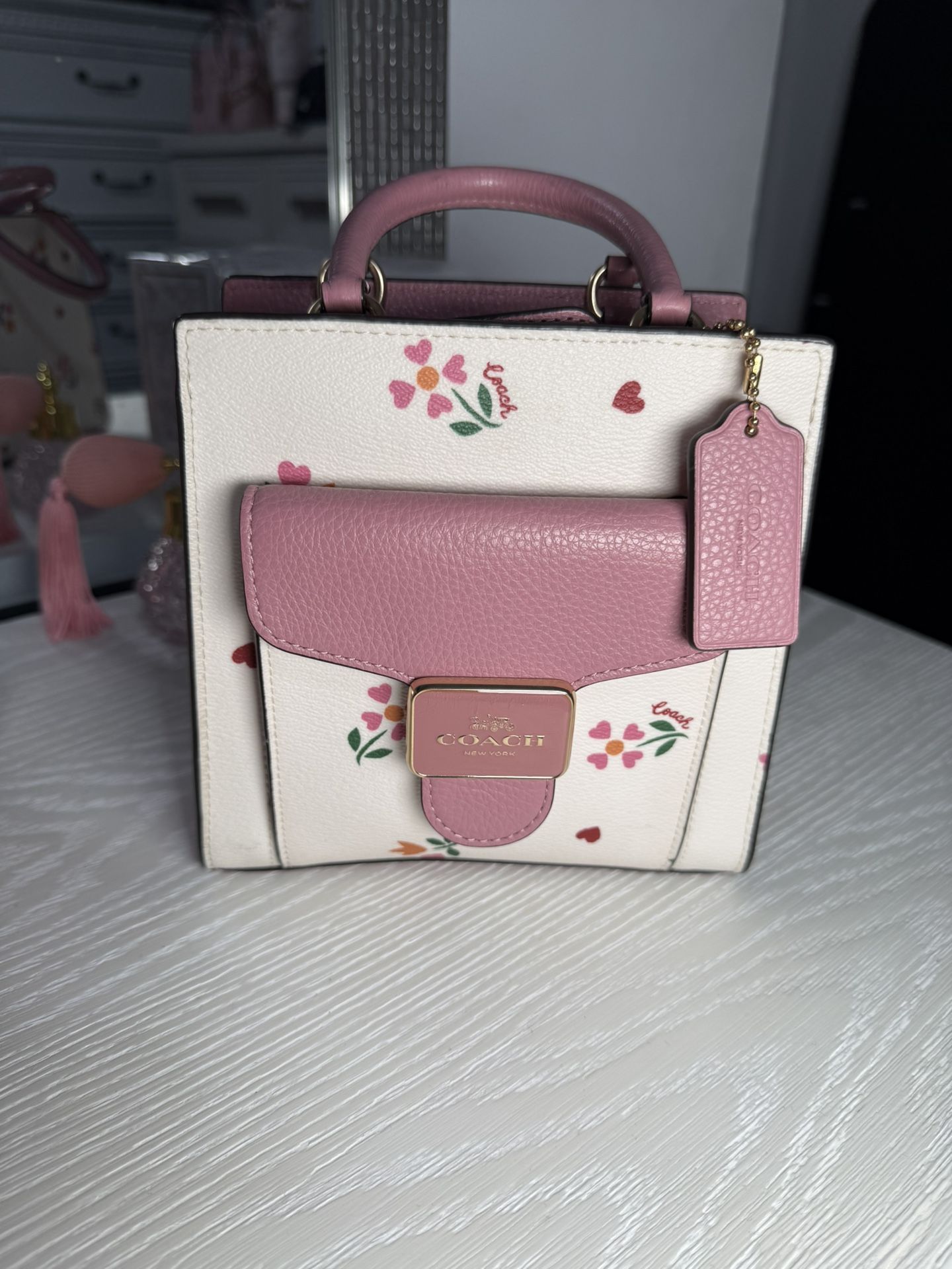 Pink Coach Purse Mini Pepper Hearts Bag