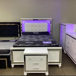 AP 🎉 Valentino Bedroom Set-White- 4-Piece (Bed Dresser Mirror and Nightstand ) Financing & Delivery Available 