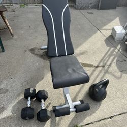Incline Bench With Two 25pound Dumbbells & 20pound Kettle Bell 