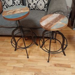 Industrial Metal And Wood Stools 