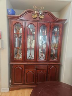Cherry Wood China Cabinet Hutch