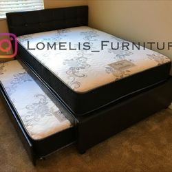 Full/Twin Expresso Trundle Beds w. Orthopedic Mattresses Included 
