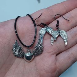 Winged Heart Necklace Earrings