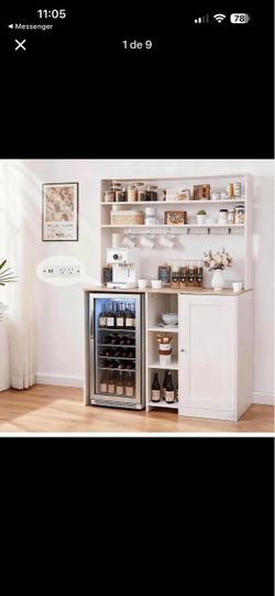 White Kitchen Hutch Coffee Bar Cabinet with Power Outlet