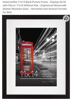 Americanflat 11x14 Black Picture Frame - Displays 8x10 with Mat or 11x14 Without Mat
