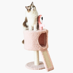 29" Pink Flamingo Cat Tree with Condo, Sisal Scratching Ramp, and Replaceable Sisal Scratching Post