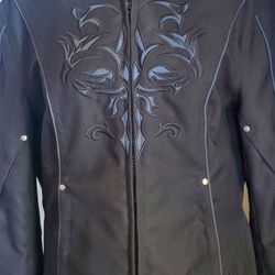 Nexgen Woman's Motorcycle  Bikers Jacket  Black W/hoodie Size Large 