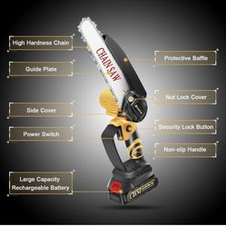 Mini Chainsaw Cordless 6 Inch, Electric Chain Saw, Portable Handheld Small Chain
