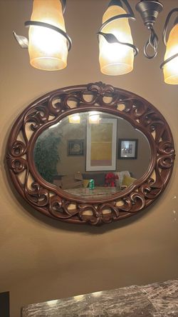Ornate Oval Wall Mirror Brown Frame