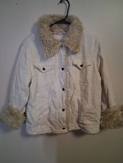 Cream Corduroy Jacket with Shearling Trim Size L