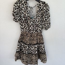 Women Leopard Print Dress by Spirito, Stylish print, short sleeves, tiered skirt