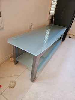 Sanus SFV65 Lowboy Entertainment TV Stand  – 65" Wide, Silver Metal Frame & Frosted Tempered Glass