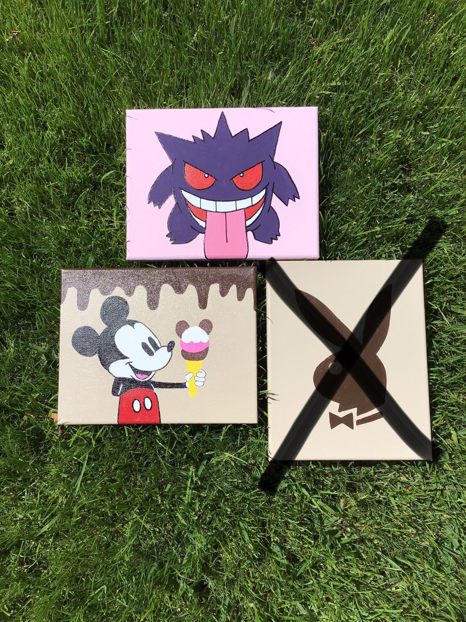 Hand Painted Acrylic Gengar Pokémon Playboy Bunny Mickey Mouse Clubhouse Painting 