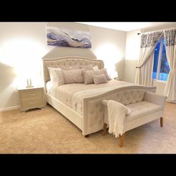 Jennifer Taylor Upholstered Bed (Beige) + Box spring