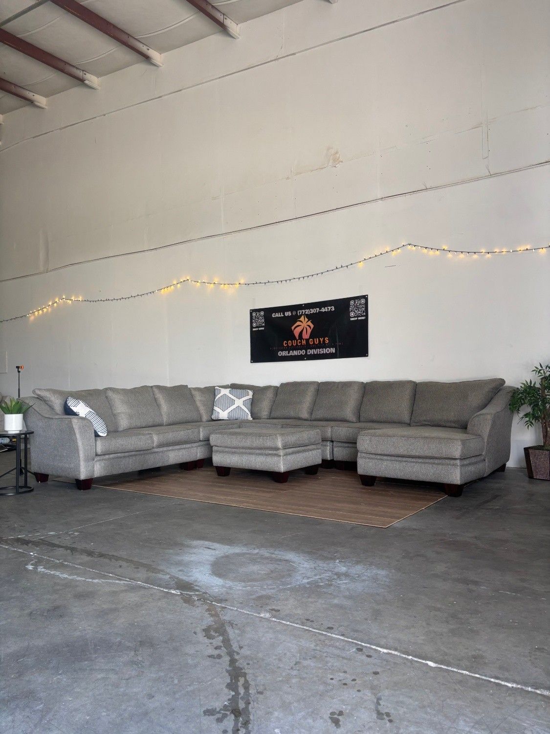 Gray Kevin Charles Sectional Couch with Ottoman, Delivery Available