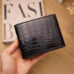 Full Black Crocodile Belly Skin Leather Bifold Wallet Men's Skin Wallet