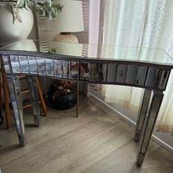 Mirrored Curved Console Table - MEASUREMENTS ON PHOTOS/DESCRIPTION