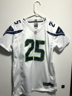 Nike Seattle Seahawks Richard Sherman #25 On Field Youth Boy's White Blue Jersey Size Large