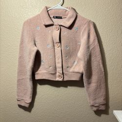 Zara Pink Knitted Floral Button Up Cardigan