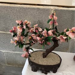 🌸 Handmade Korean Jade & Stone Flower Bonsai Tree – Elegant Home Décor 🌿