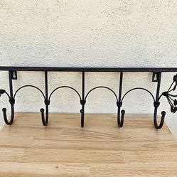 WALL MOUNT COAT RACK W/5 HOOKS & SHELF DECOR