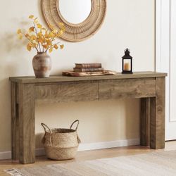 63" Console Table with 2 Drawers, Farmhouse Entryway Sofa Table Behind Couch