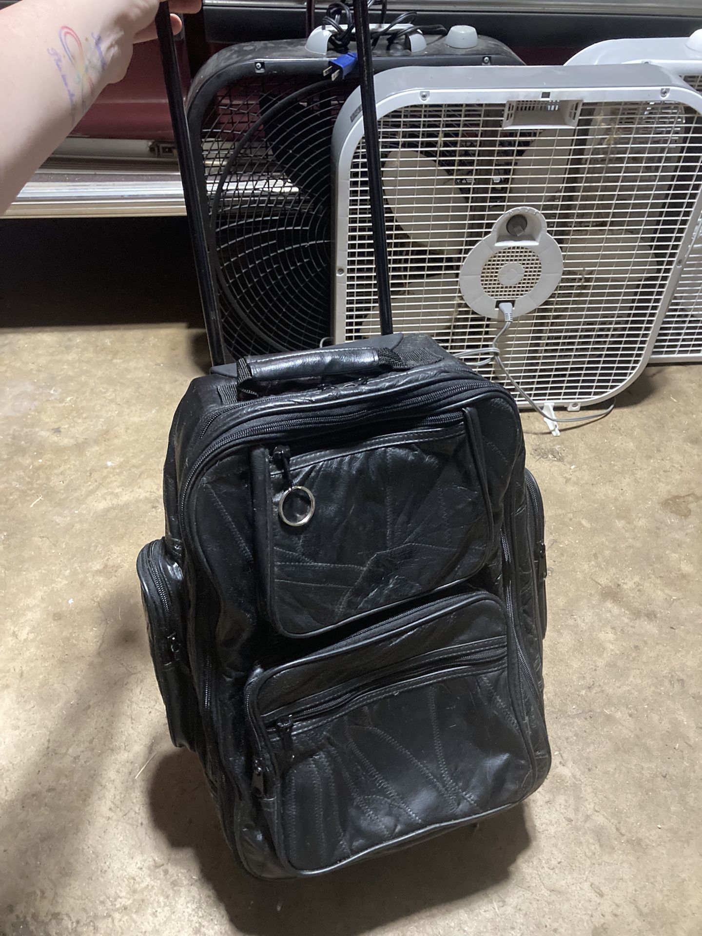 Vintage Black Leather Rolling Backpack
