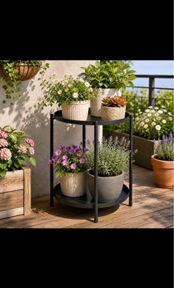 EKNITEY Black Metal 2-Tier Side Table
