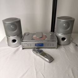 Sharper Image PH130 Digital Bookshelf Stereo System – CD AM/FM – Original Remote & Speakers