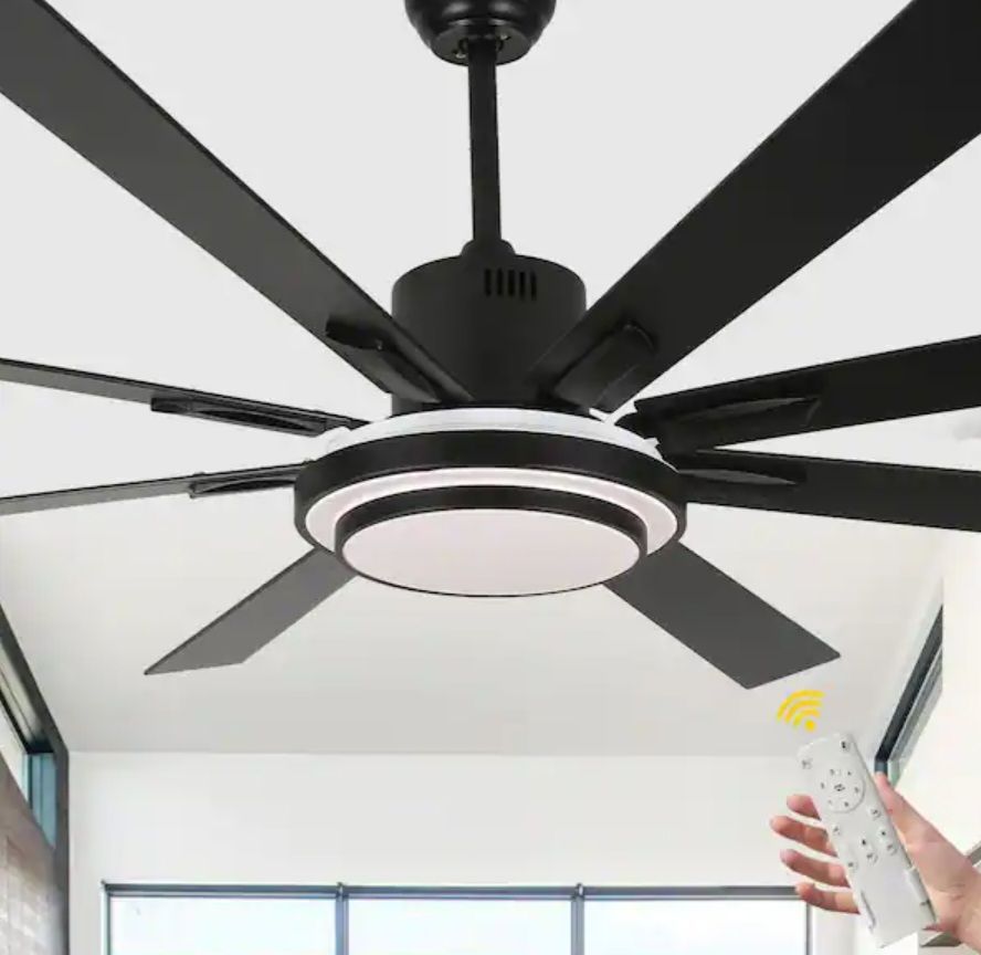 Oaks Aura
Areo72 in. Indoor Modern Black Large Ceiling Fan with LED Light and Remote, Reversible 6-Speed fan Light for Living Room