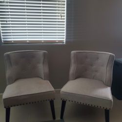 2 Piece Living Room Chairs Color Soft Gray/light Gray Legs Color Dark Chestnut Good Use Condition 