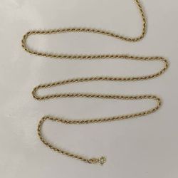 14k Yellow Gold Rope Chain Necklace 2mm/Sz 24