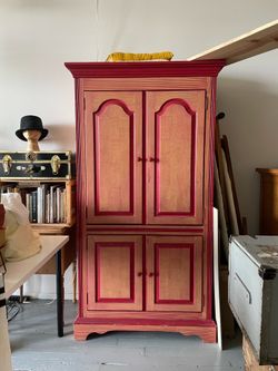 Red Painted Wood Armoire Wardrobe