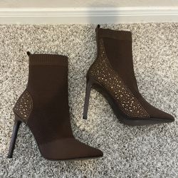 Steve Madden  Majesty Brown Embellished High Heel Booties Size 8 1/2