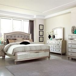 Brand New 4PC platinum Silver Bedroom Set