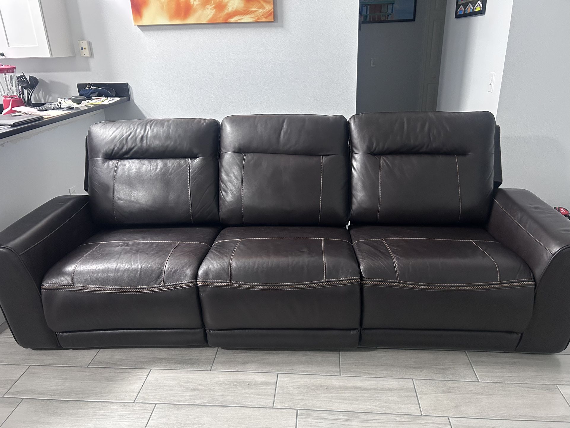 Leather Sofa -Reclines/USB Ports