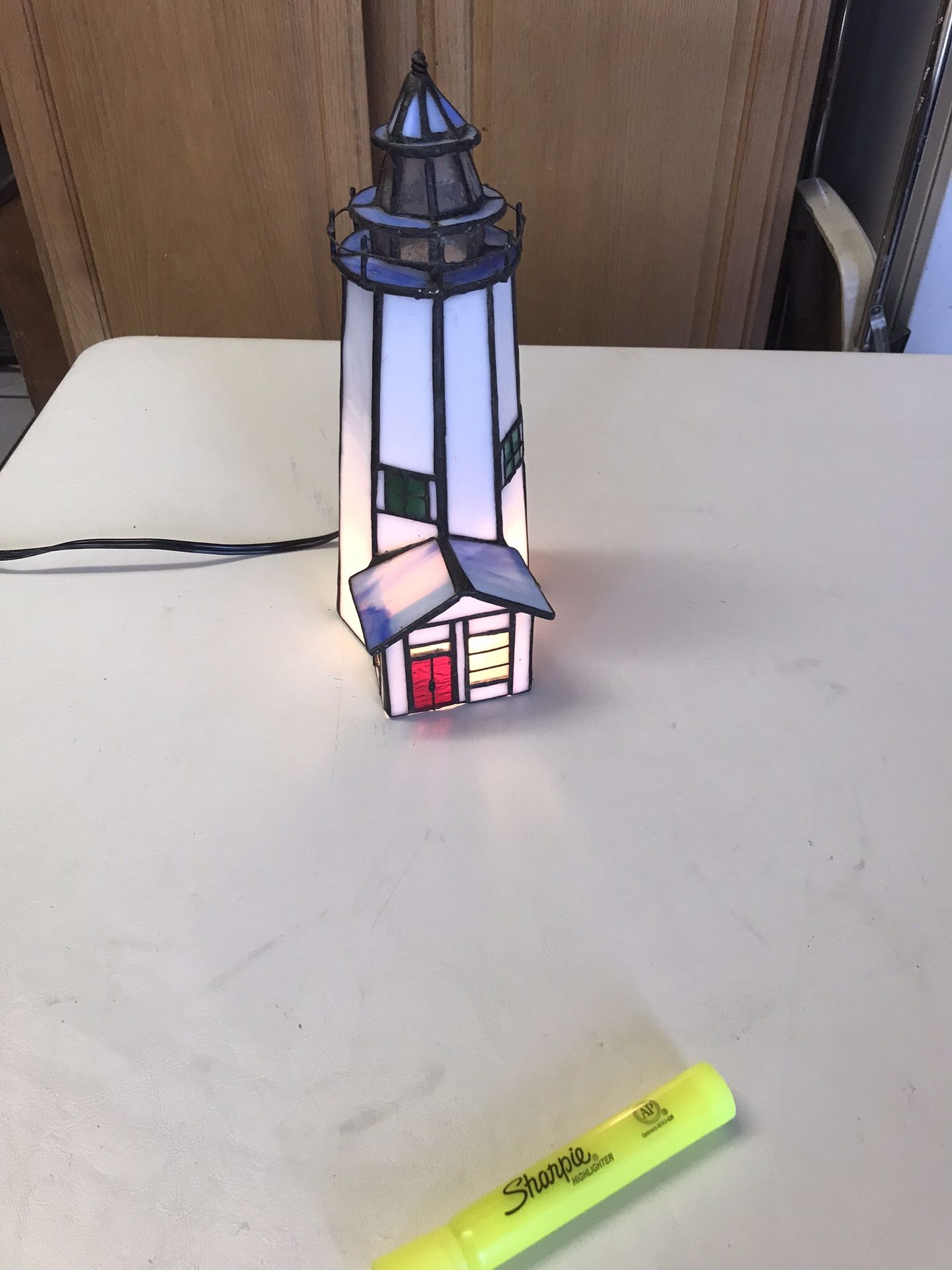 Stained Glass Lighthouse Desk Lamp