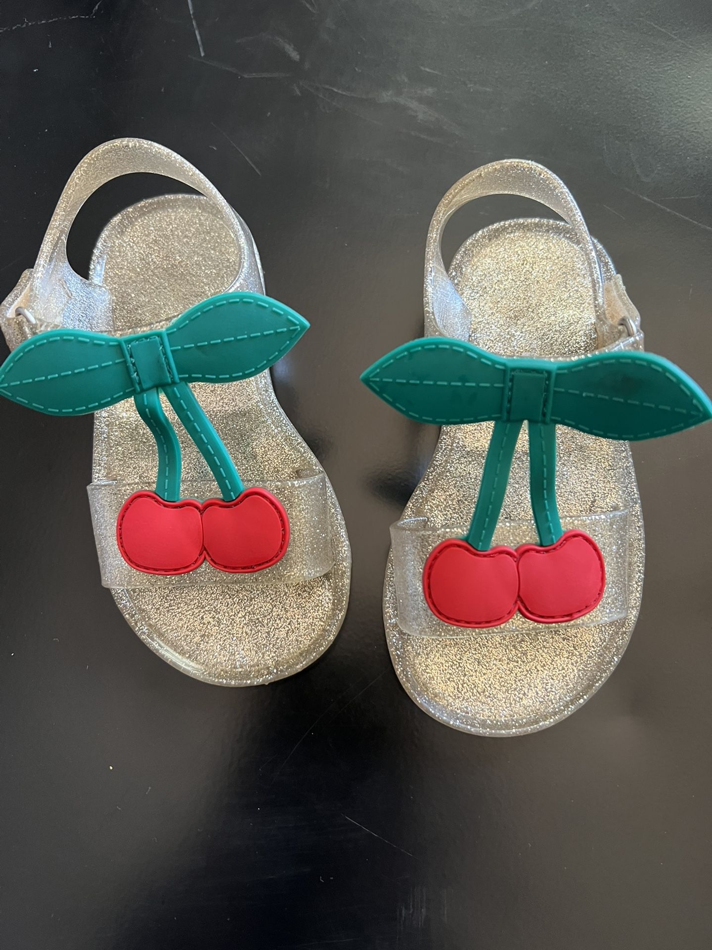 Carter's Toddler Cherry Glitter Jelly Rubber Sandals Gold US 7