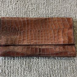 BROWN CROCODILE LEATHER CLUTCH BAG/ MADE IN MEXICO