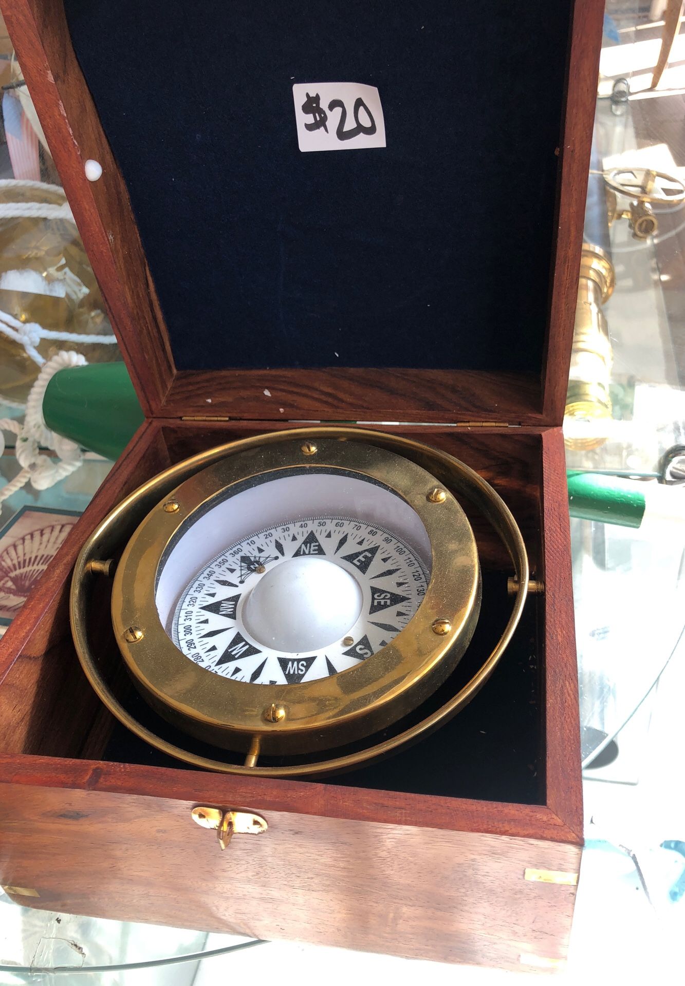 Brass Gimbal Compass in Rosewood Box