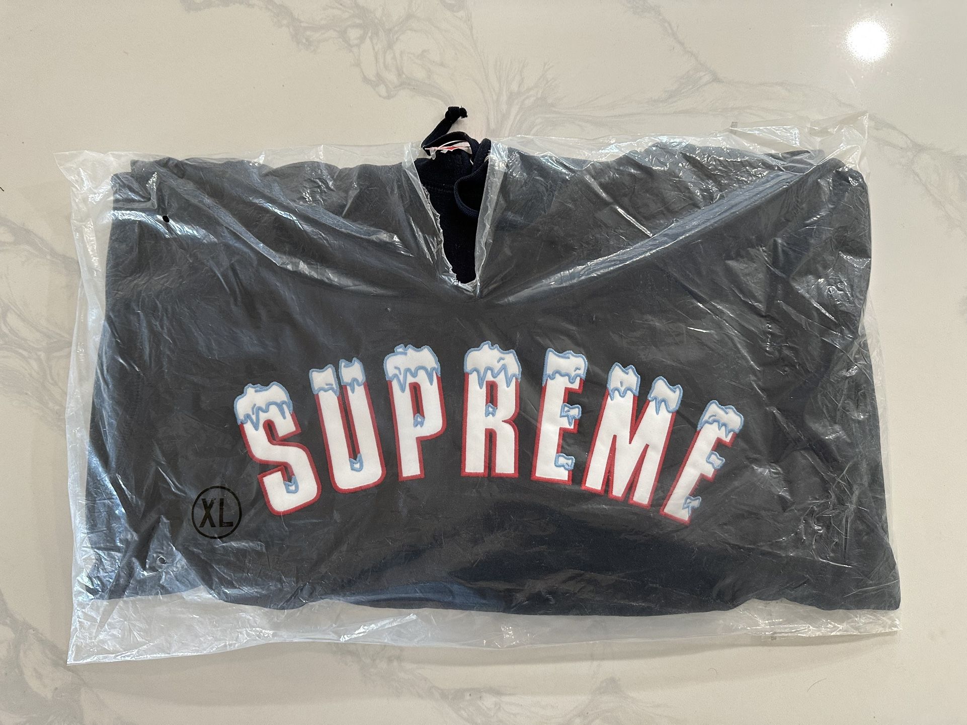 Supreme Icy Arc Logo Hoodie Navy Blue FW2020 XL box logo