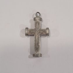 1970s Silver Plated Textured Cross Pendant ~ Used, 1.25"×0.75"