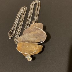 24” SilverTone Necklace With Pure Stone Pendant 