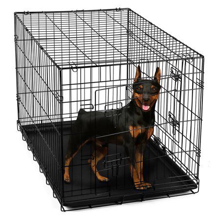 Paws & Pals 24" Heavy Duty Foldable Double Door Dog Crate with Divider and Removable ABS Plastic Tray, 24" x 17" x 19"