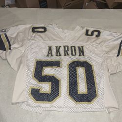 AKRON ZIPS GAME USED FOOTBALL JERSEY #50 White Vintage 1990s 90s 1980s 80s Vtg